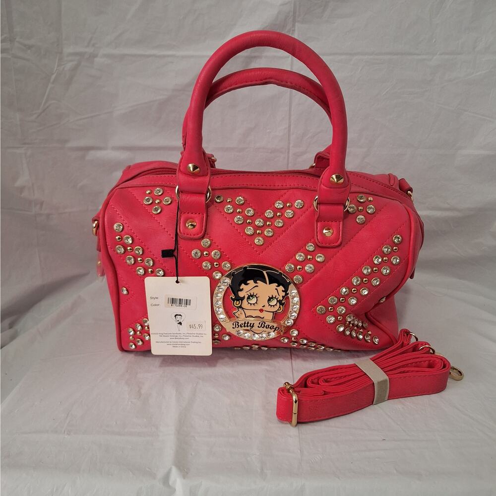 Betty Boop Pink Rhinestone Embellished Satchel